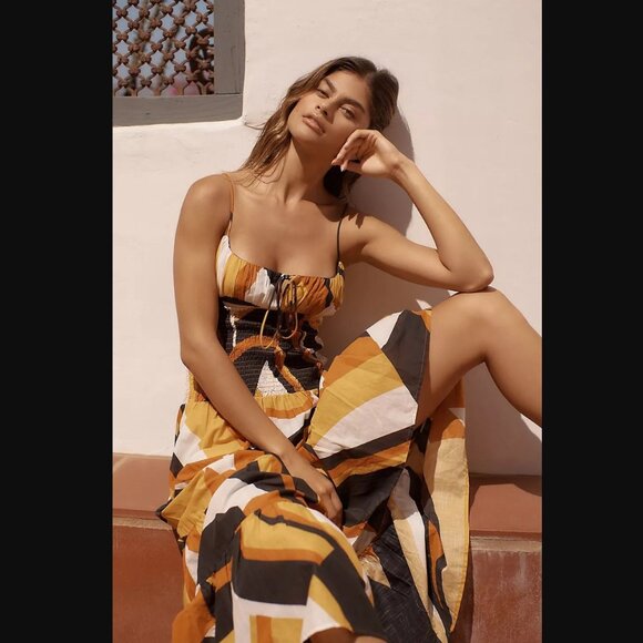 By Anthropologie The Josephine Smocked Drop-Waist Dress L LP Large Petite - Picture 1 of 3